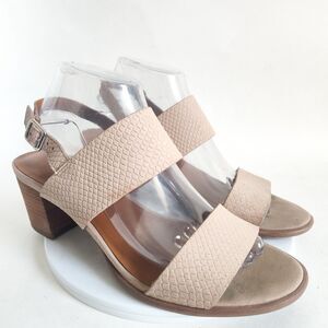 Franco Sarto Amal Neutral Leather 2.5" Block Heel‎ Suede Slingback Sandals 8.5